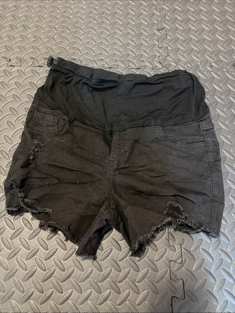 SHEIN Black High Waist Distressed Maternity Shorts